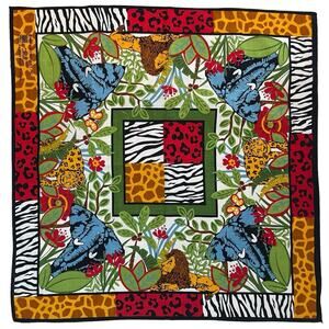 VTG African Safari Bandana Scarf Patchwork Wildlife Cotton Art To Wear Framable